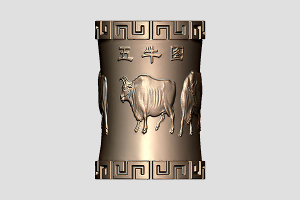 【五牛筆筒】筆筒雕刻機精雕圖紙YD-CC10058