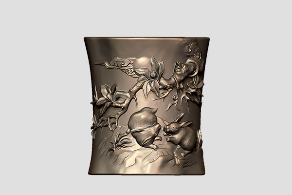 【雙兔筆筒】立體雕刻機筆雕精雕圖紙YD-CC10064